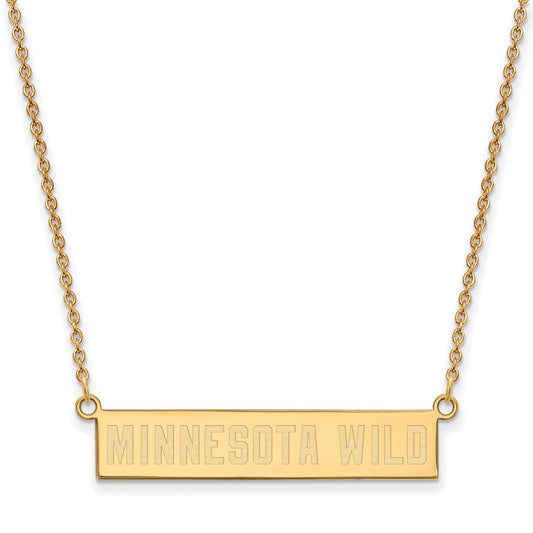 Gold Plated Sterling Silver Nhl Logoart Minnesota Wild Small Bar 18 Inch Necklace