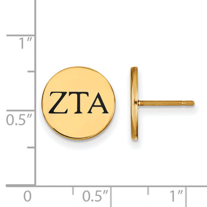 Gold Plated Sterling Silver Logoart Zeta Tau Alpha Sorority Greek Letters Black Enamel Post Earrings