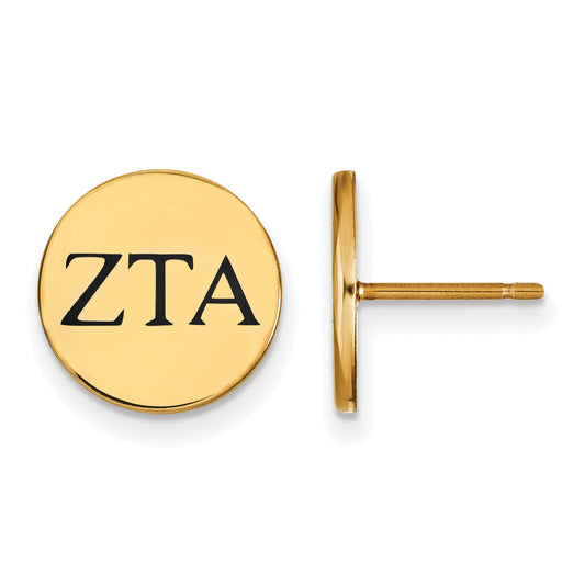Gold Plated Sterling Silver Logoart Zeta Tau Alpha Sorority Greek Letters Black Enamel Post Earrings