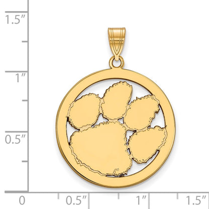 Gold Plated Sterling Silver Logoart Clemson University Tiger Paw Extra Large Circle Pendant