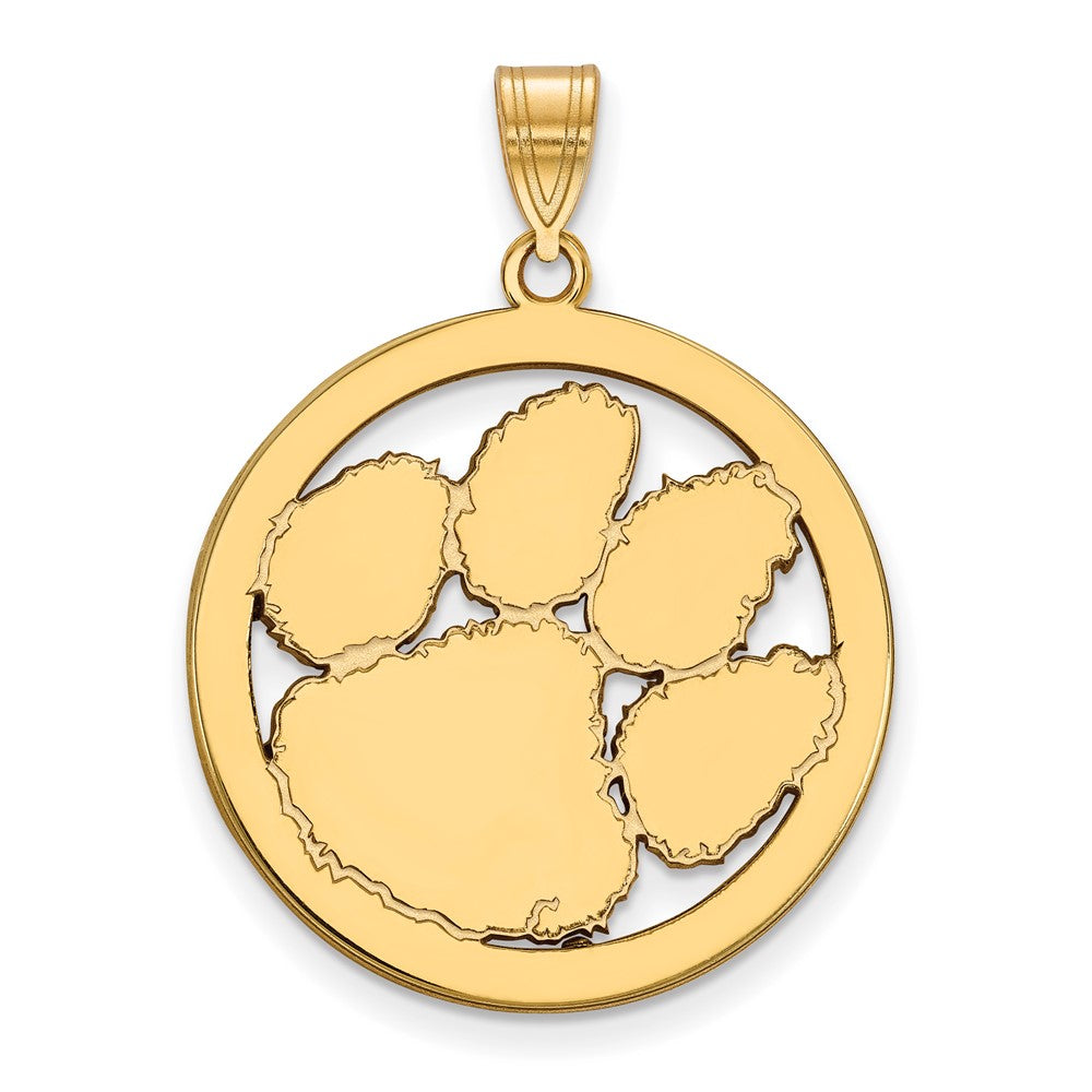 Gold Plated Sterling Silver Logoart Clemson University Tiger Paw Extra Large Circle Pendant