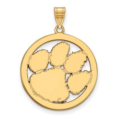 Gold Plated Sterling Silver Logoart Clemson University Tiger Paw Extra Large Circle Pendant