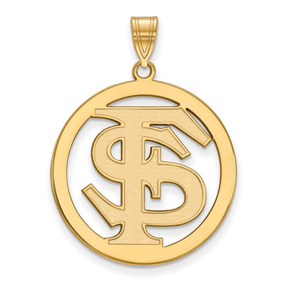 Gold Plated Sterling Silver Rhodium Logoart Florida State University F S Extra Large Circle Pendant