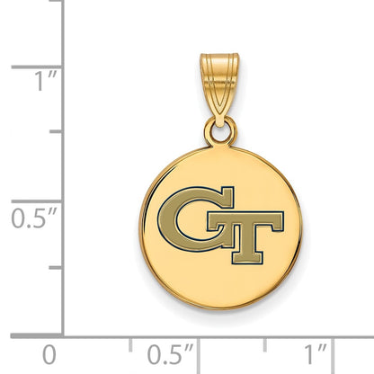Gold Plated Sterling Silver Logoart Georgia Institute Of Technology G T Medium Enameled Disc Pendant
