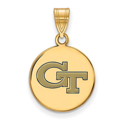 Gold Plated Sterling Silver Logoart Georgia Institute Of Technology G T Medium Enameled Disc Pendant