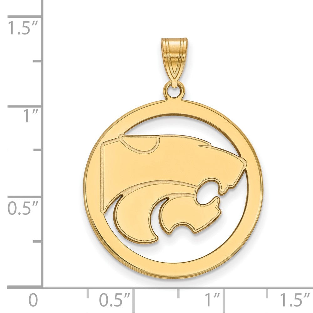 Gold Plated Sterling Silver Logoart Kansas State University Wildcat Extra Large Circle Pendant