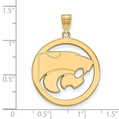 Gold Plated Sterling Silver Logoart Kansas State University Wildcat Extra Large Circle Pendant
