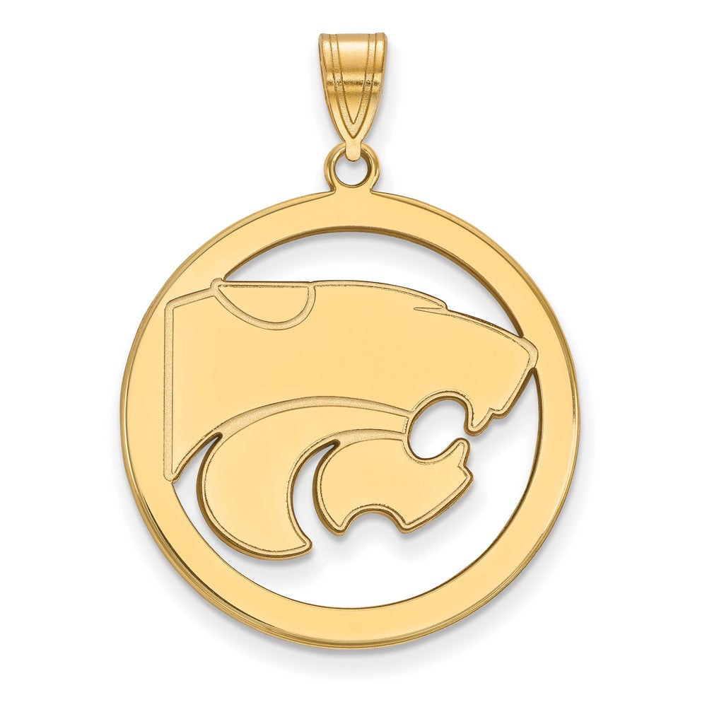Gold Plated Sterling Silver Logoart Kansas State University Wildcat Extra Large Circle Pendant