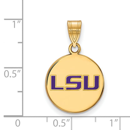 Gold Plated Sterling Silver Logoart Louisiana State University L S U Medium Enameled Disc Pendant
