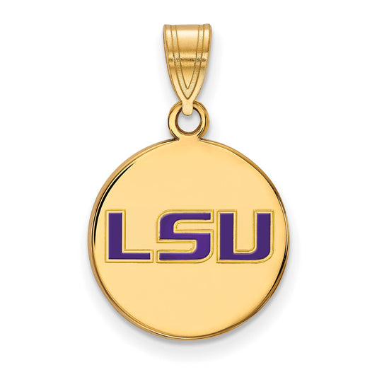 Gold Plated Sterling Silver Logoart Louisiana State University L S U Medium Enameled Disc Pendant