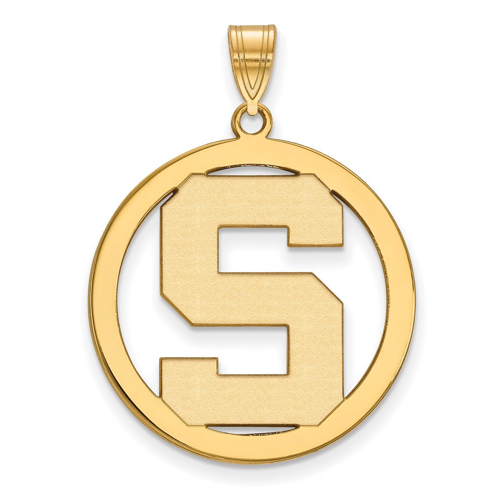 Gold Plated Sterling Silver Logoart Michigan State University Letter S Large Circle Pendant