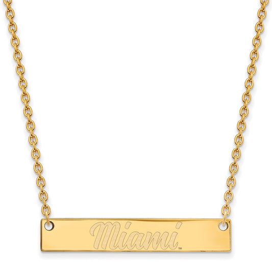 10K Yellow Gold Logoart Miami University Ohio Small Bar 18 Inch Necklace