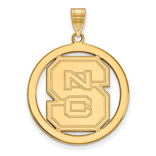 Gold Plated Sterling Silver Logoart North Carolina State University N C S Large Circle Pendant