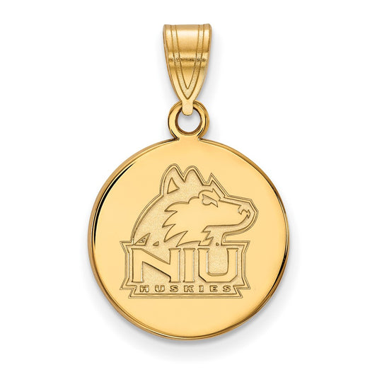 Gold Plated Sterling Silver Logoart Northern Illinois University N I U Huskies Medium Disc Pendant