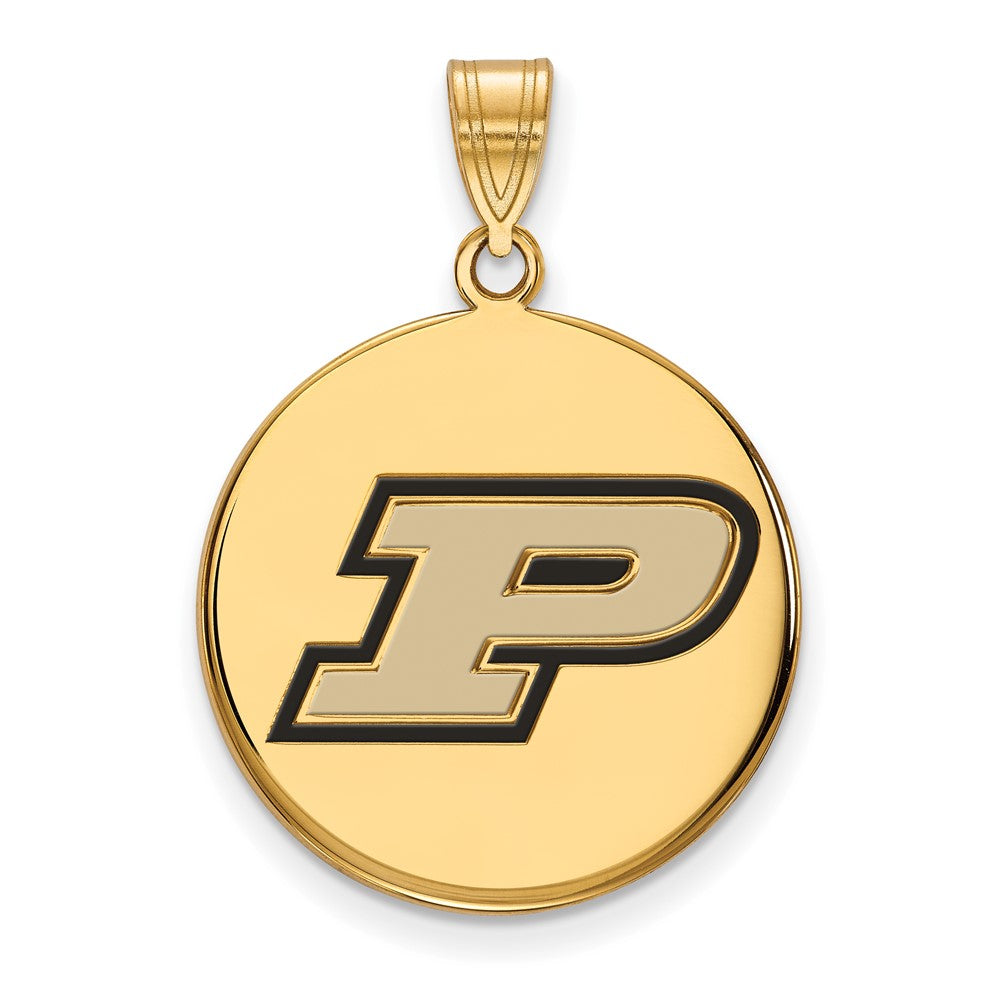 Gold Plated Sterling Silver Logoart Purdue University Letter P Large Enameled Disc Pendant