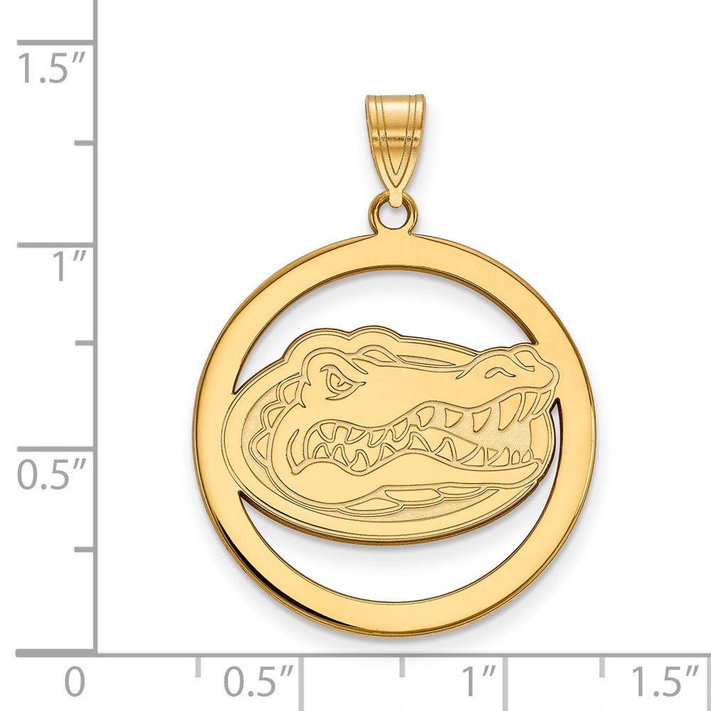 Gold Plated Sterling Silver Logoart University Of Florida Gator Extra Large Circle Pendant