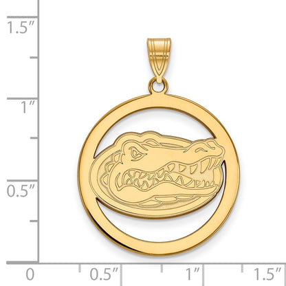 Gold Plated Sterling Silver Logoart University Of Florida Gator Extra Large Circle Pendant