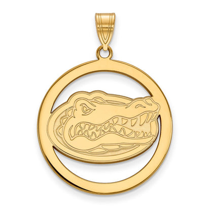 Gold Plated Sterling Silver Logoart University Of Florida Gator Extra Large Circle Pendant