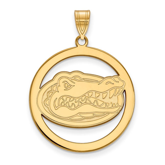 Gold Plated Sterling Silver Logoart University Of Florida Gator Extra Large Circle Pendant
