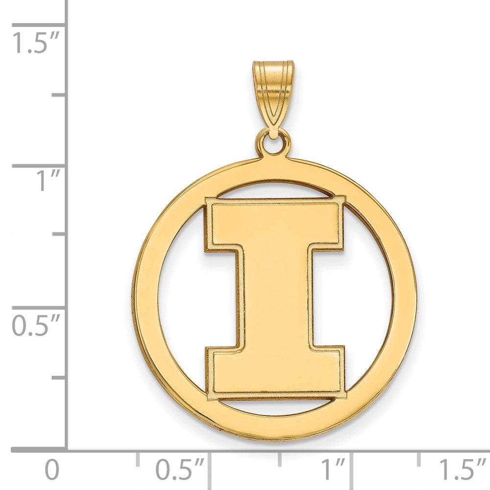 Gold Plated Sterling Silver Logoart University Of Illinois Letter I Extra Large Circle Pendant