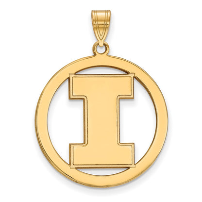 Gold Plated Sterling Silver Logoart University Of Illinois Letter I Extra Large Circle Pendant