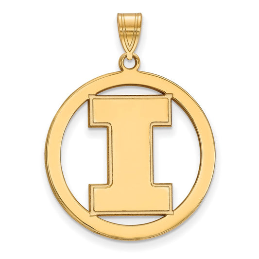 Gold Plated Sterling Silver Logoart University Of Illinois Letter I Extra Large Circle Pendant