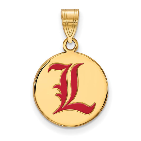 Gold Plated Sterling Silver Logoart University Of Louisville Letter L Medium Enameled Disc Pendant
