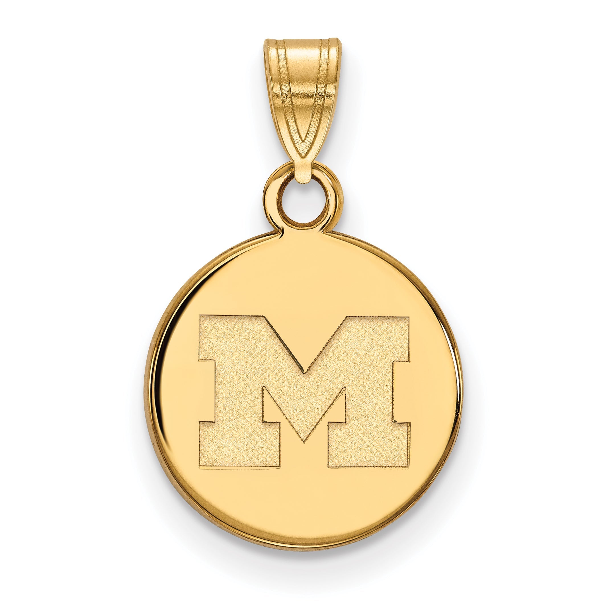 Gold Plated Sterling Silver Logoart University Of Michigan Letter M Small Disc Pendant