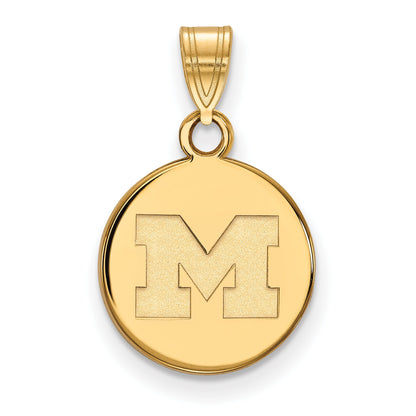 Gold Plated Sterling Silver Logoart University Of Michigan Letter M Small Disc Pendant