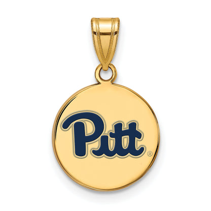 Gold Plated Sterling Silver Logoart University Of Pittsburgh Medium Enameled Disc Pendant