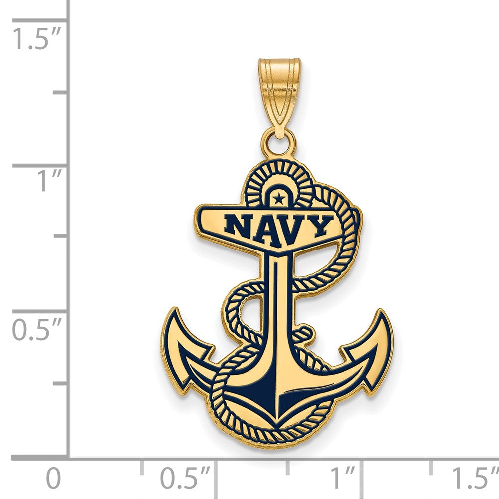Gold Plated Sterling Silver Logoart Us Naval Academy Anchor Extra Large Enameled Pendant