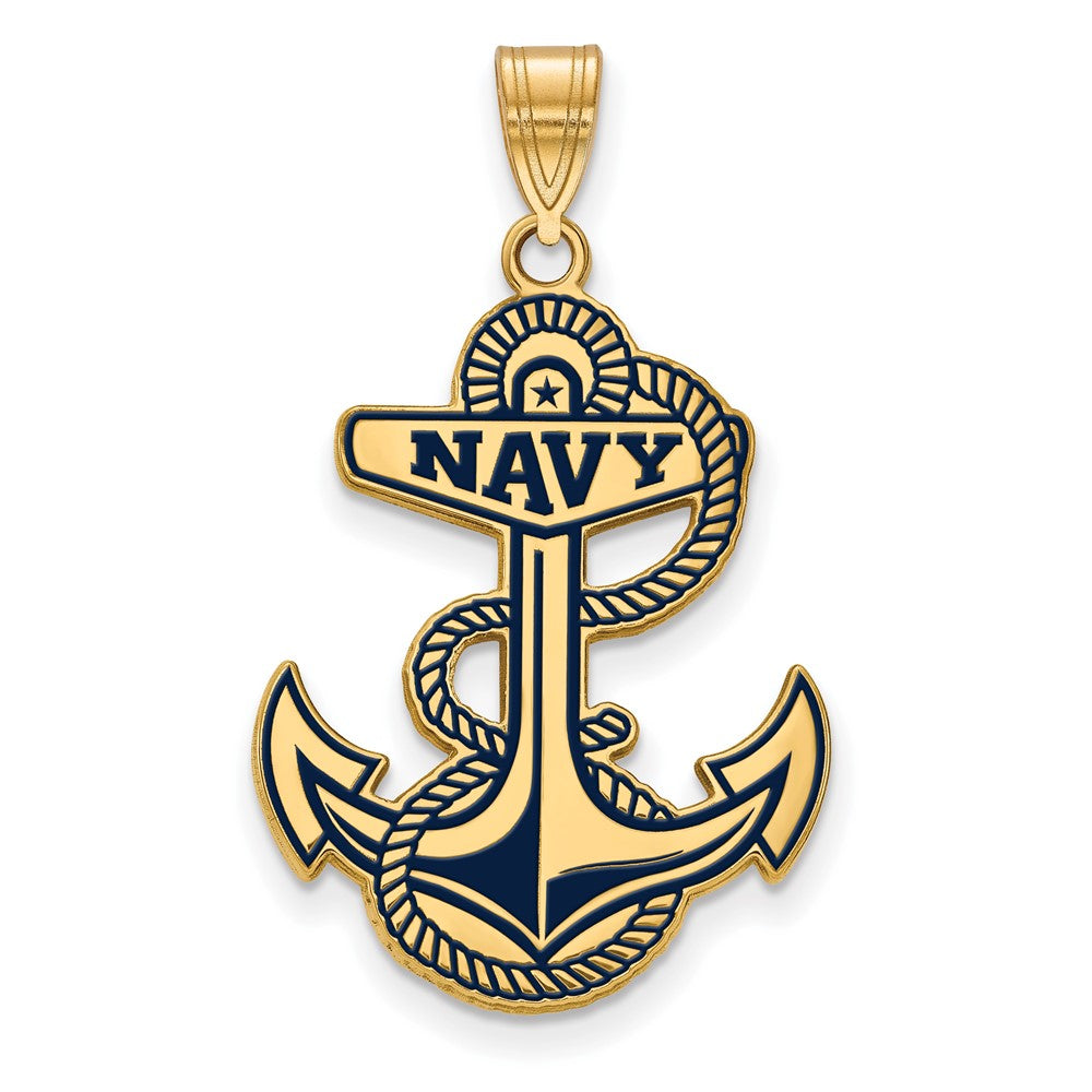 Gold Plated Sterling Silver Logoart Us Naval Academy Anchor Extra Large Enameled Pendant