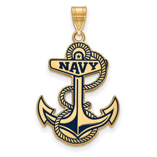 Gold Plated Sterling Silver Logoart Us Naval Academy Anchor Extra Large Enameled Pendant