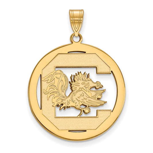 Gold Plated Sterling Silver Logoart University Of South Carolina Extra Large Circle Pendant