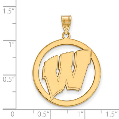 Gold Plated Sterling Silver Logoart University Of Wisconsin Letter W Extra Large Circle Pendant