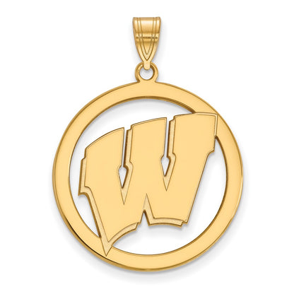 Gold Plated Sterling Silver Logoart University Of Wisconsin Letter W Extra Large Circle Pendant