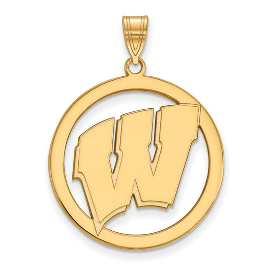 Gold Plated Sterling Silver Logoart University Of Wisconsin Letter W Extra Large Circle Pendant