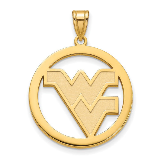 Gold Plated Sterling Silver Logoart West Virginia University W V Extra Large Circle Pendant