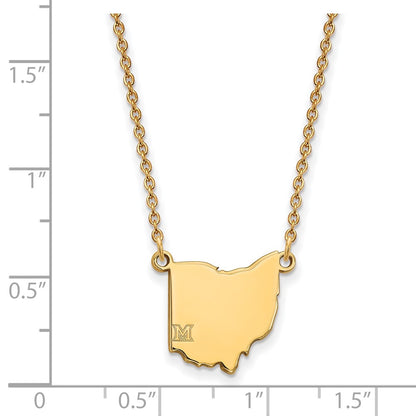 Gold Plated Sterling Silver Logoart Miami University Ohio Shape 18 Inch Necklace