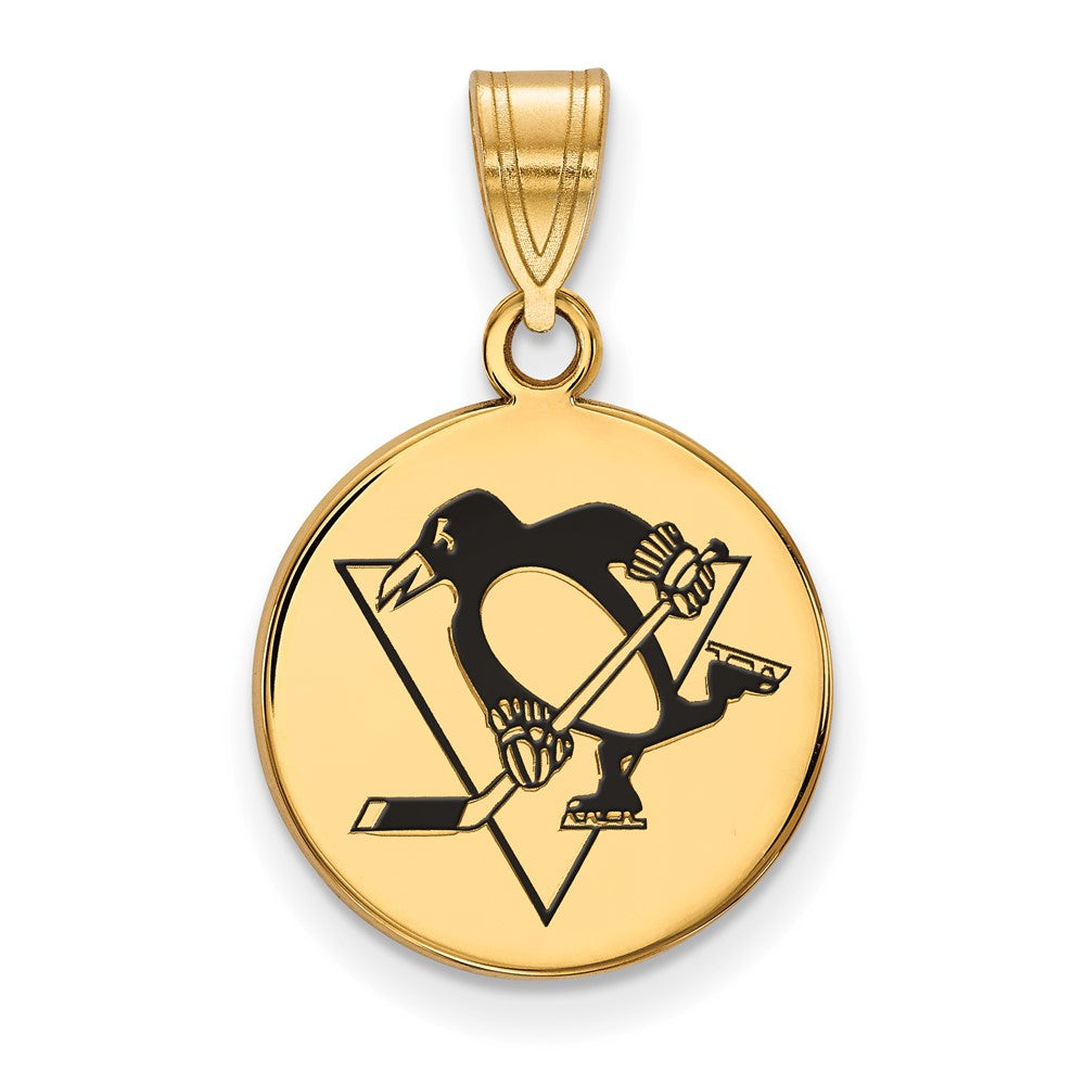 Gold Plated Sterling Silver Nhl Logoart Pittsburgh Penguins Medium Enameled Disc Pendant