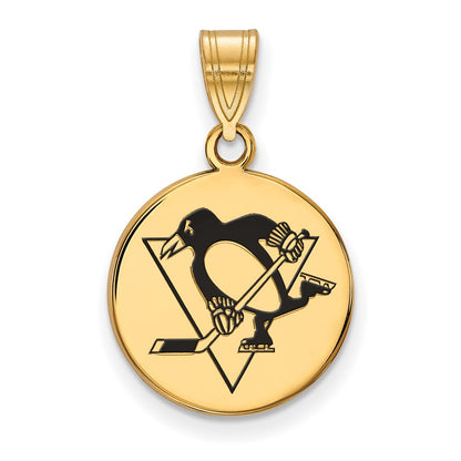 Gold Plated Sterling Silver Nhl Logoart Pittsburgh Penguins Medium Enameled Disc Pendant