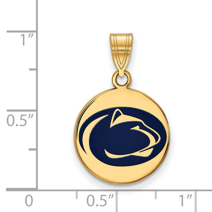 Gold Plated Sterling Silver Logoart Penn State University Lion Medium Enameled Disc Pendant