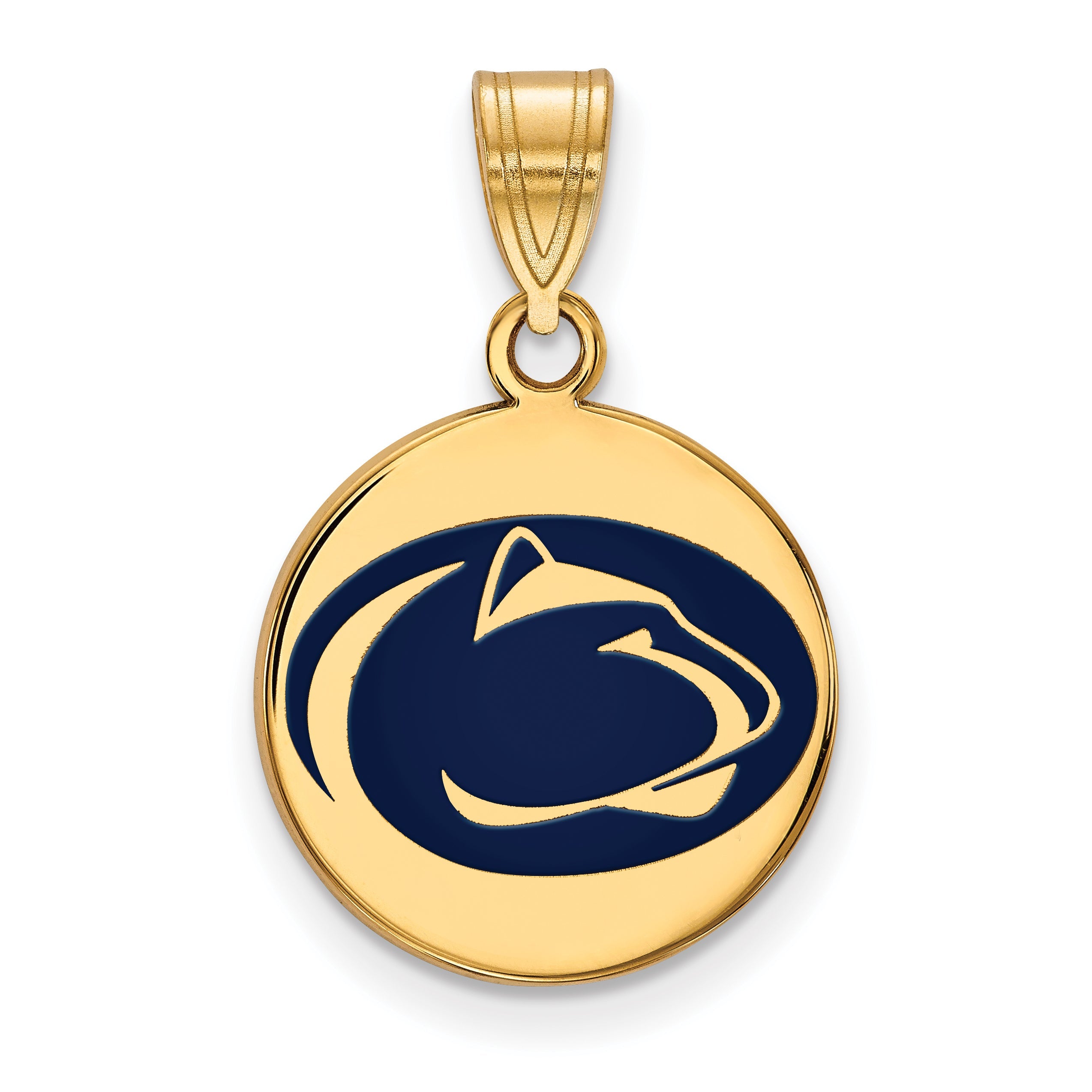 Gold Plated Sterling Silver Logoart Penn State University Lion Medium Enameled Disc Pendant