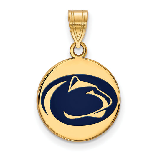 Gold Plated Sterling Silver Logoart Penn State University Lion Medium Enameled Disc Pendant