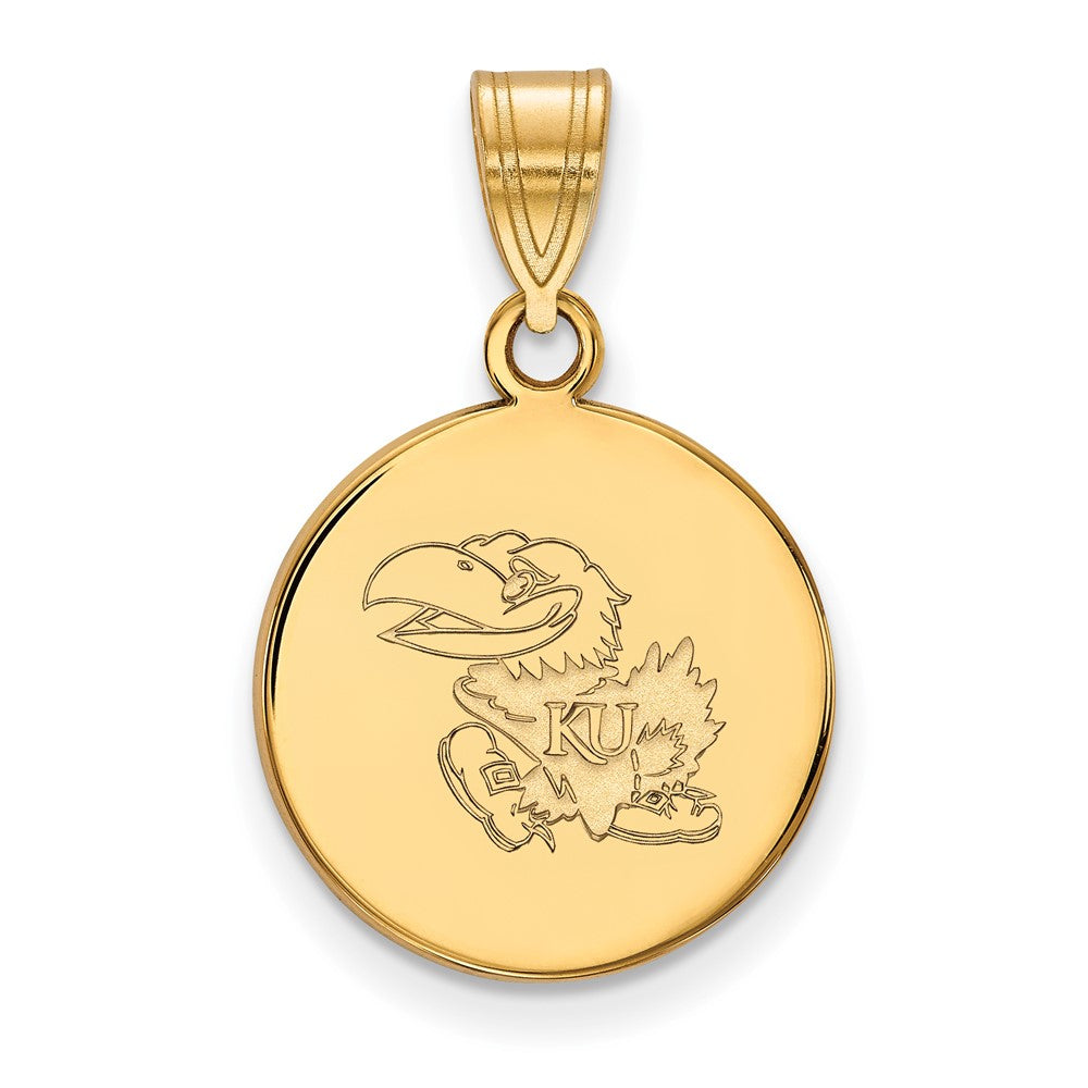 Gold Plated Sterling Silver Logoart University Of Kansas Jayhawk Medium Disc Pendant