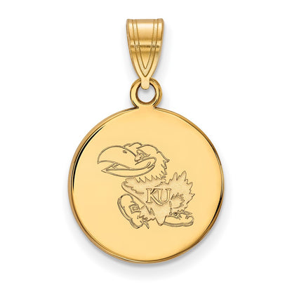 Gold Plated Sterling Silver Logoart University Of Kansas Jayhawk Medium Disc Pendant