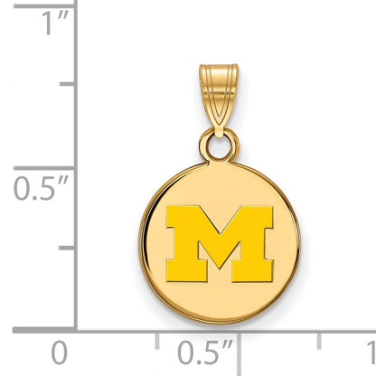 Gold Plated Sterling Silver Logoart University Of Michigan Letter M Small Yellow Enameled Disc Pendant