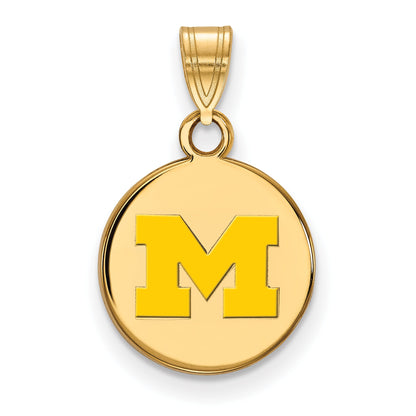 Gold Plated Sterling Silver Logoart University Of Michigan Letter M Small Yellow Enameled Disc Pendant