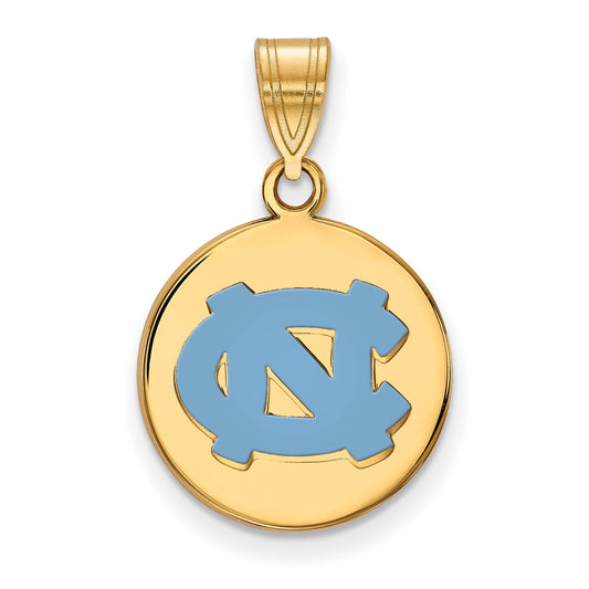 Gold Plated Sterling Silver Logoart University Of North Carolina N C Medium Enameled Disc Pendant