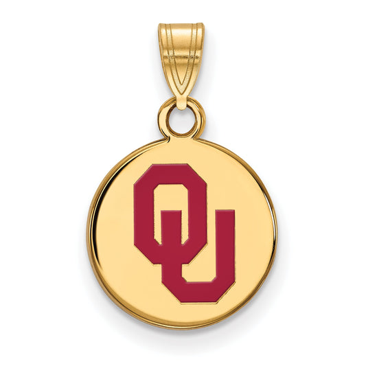 Gold Plated Sterling Silver Logoart University Of Oklahoma O U Small Enameled Disc Pendant